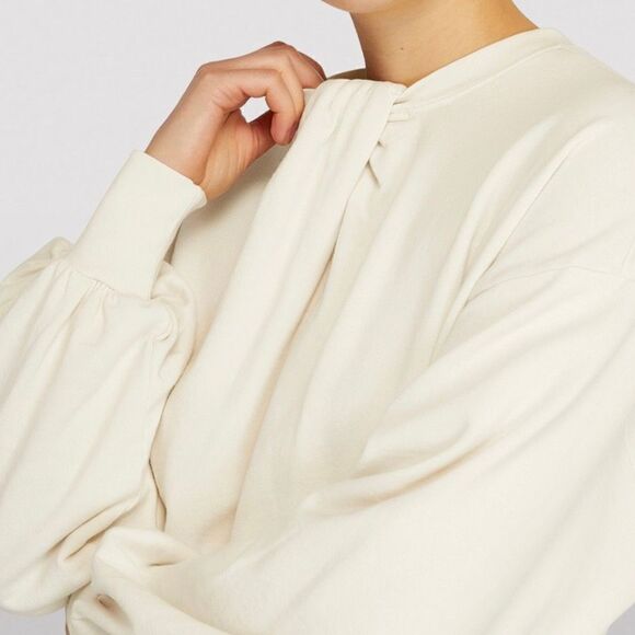 Frame Women’s Large Gathered French Terry Cotton Crewneck Sweater Ivory Bone - Picture 15 of 15